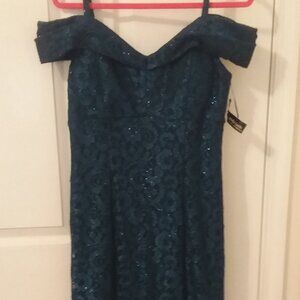 R & M Richards teal lace gown